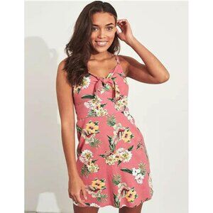 Hollister Floral Strappy Dress Sz Medium Pink Tie Front Sleeveless Mini Summer D